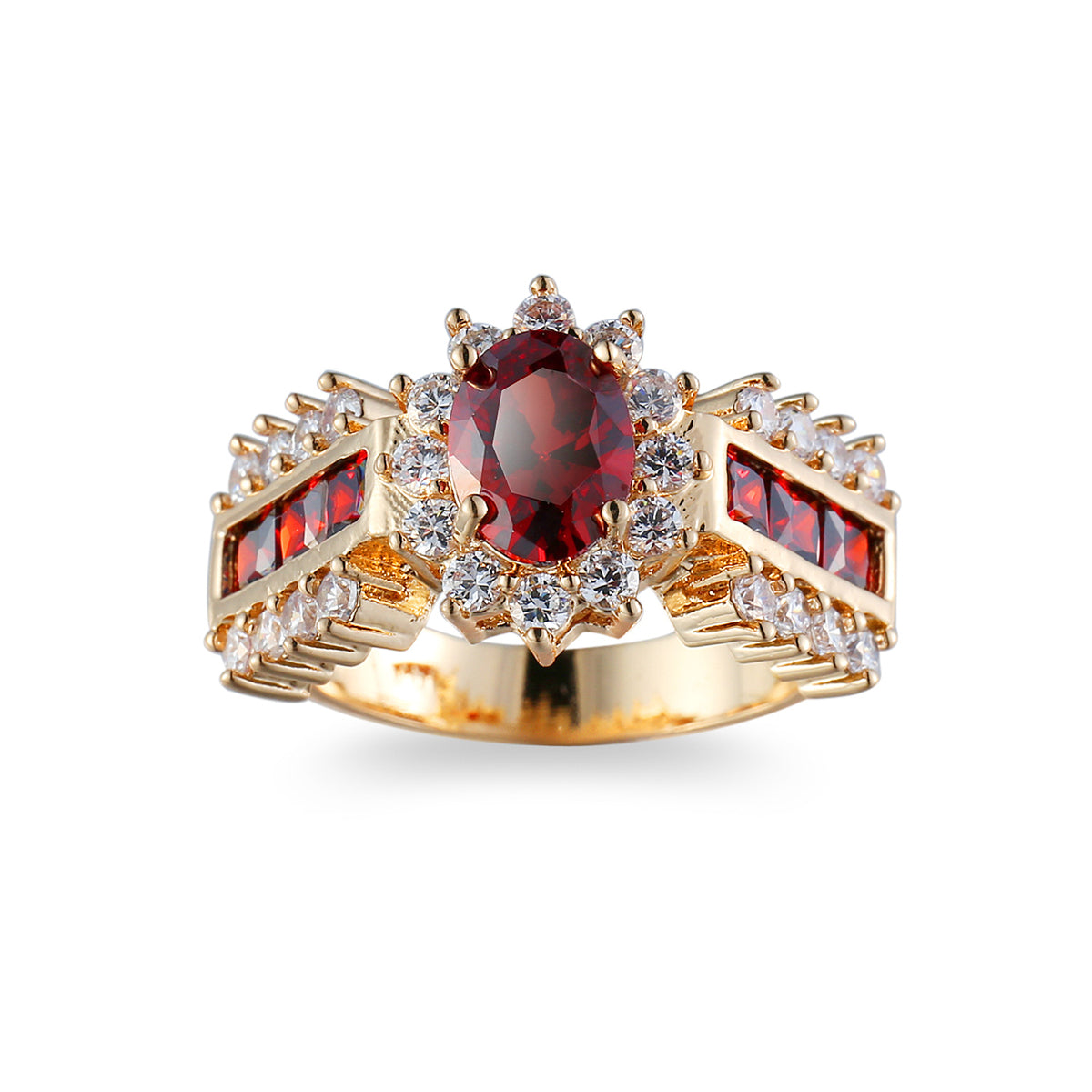 Red Crystal and Cubic Zirconia Oval-Cut Ring, statement rings for women, everyday style, front view