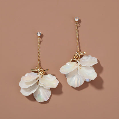 White Shell and Cubic Zirconia Cluster Drop Earrings, drop earrings for women, vintage-inspired design, side view