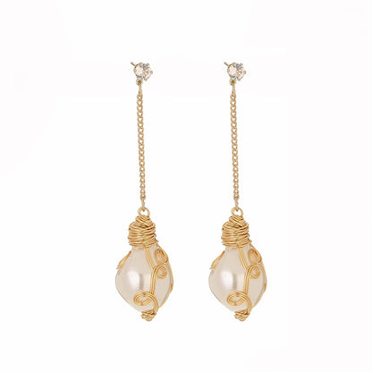 Pearl and Cubic Zirconia 18K Gold-Plated Entangled Drop Earrings, gold drop earrings for women, styled look