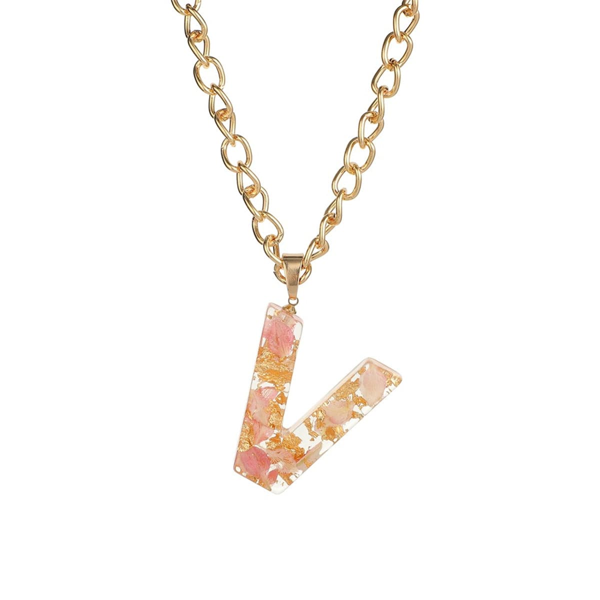 Pink & 18K Gold-Plated Floral Alphabet V Pendant Necklace