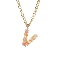 Pink & 18K Gold-Plated Floral Alphabet V Pendant Necklace