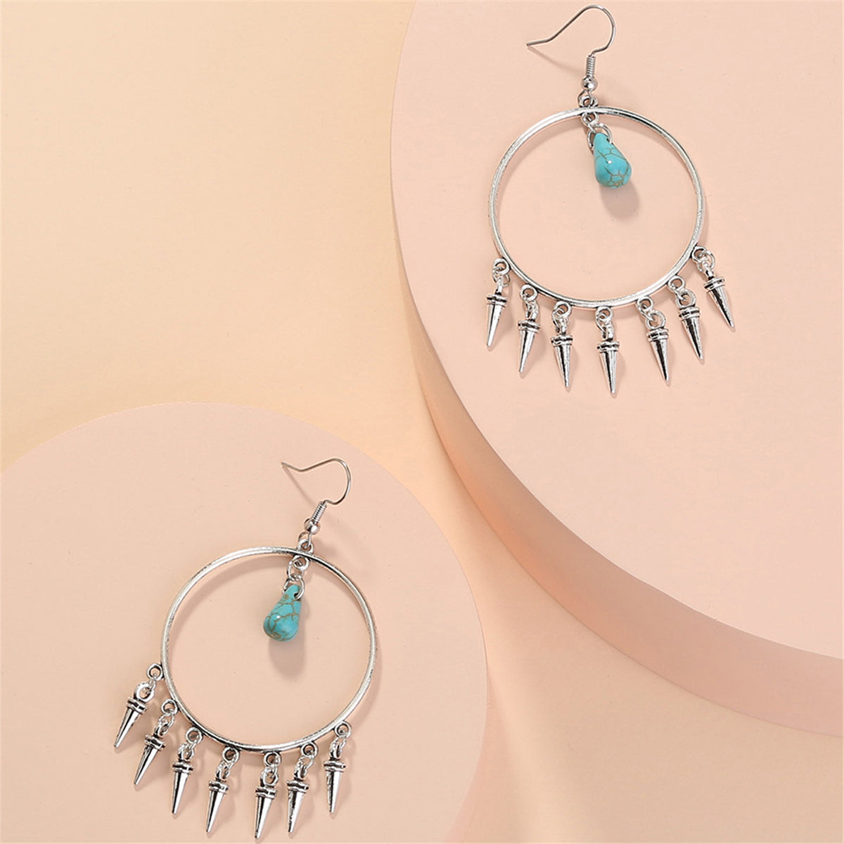 Turquoise and Silver-Plated Bullet Tassel Drop Earrings, silver drop earrings for women, lifestyle look