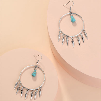Turquoise and Silver-Plated Bullet Tassel Drop Earrings, silver drop earrings for women, lifestyle look