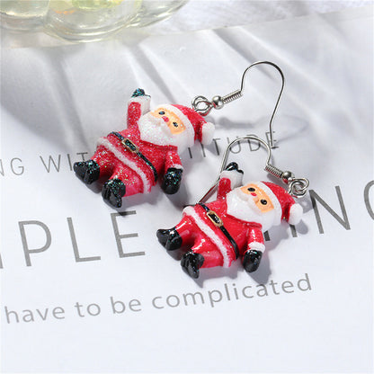 Red Acrylic and Silver-Plated Santa Drop Earrings, silver drop earrings for women, elegant gift for her, detail close-up