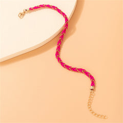 Pink Polyster & 18K Gold-Plated Braided Anklet