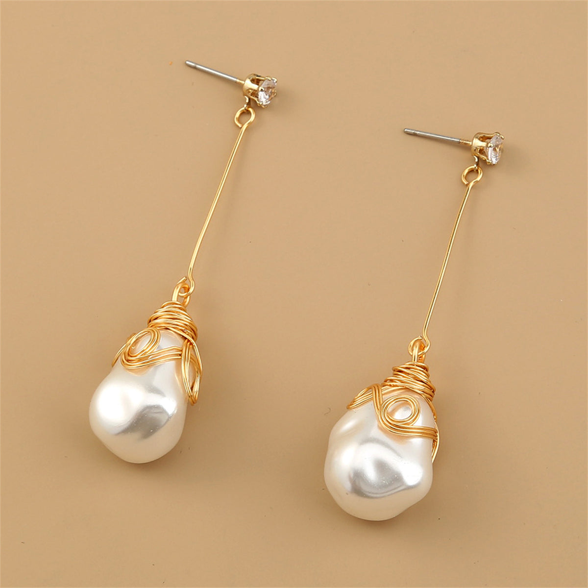 Pearl & Cubic Zirconia 18K Gold-Plated Teardrop Earrings