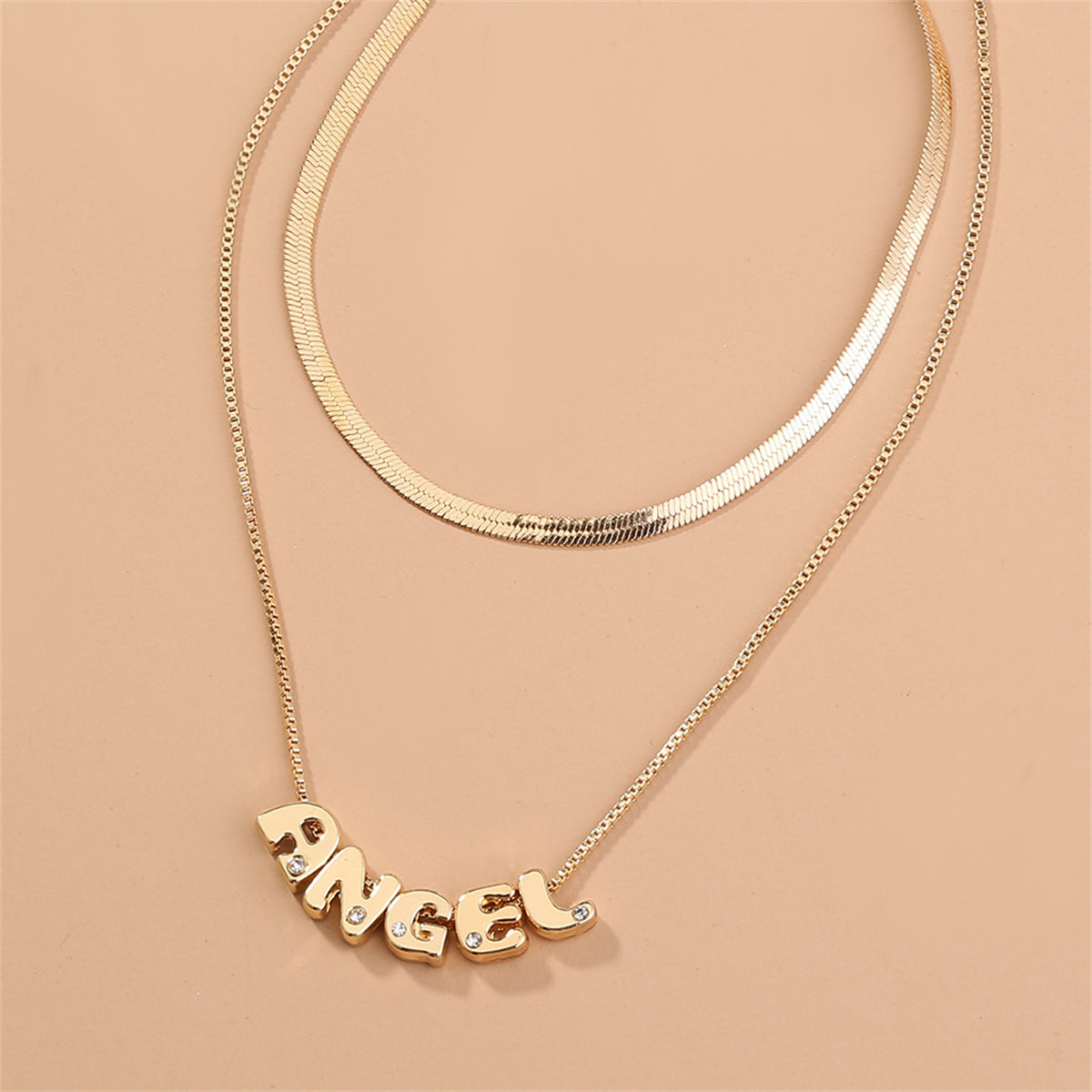 Cubic Zirconia & 18K Gold-Plated Snake Chain 'Angel' Necklace Set