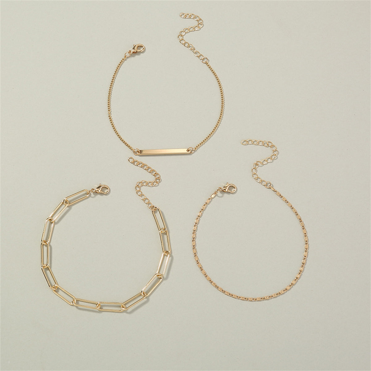 18K Gold-Plated Open Rectangle Chain Bracelet Set, jewelry gift sets for women, vintage-inspired design, styled look