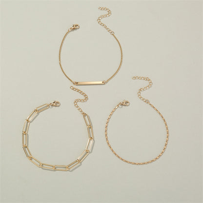 18K Gold-Plated Open Rectangle Chain Bracelet Set, jewelry gift sets for women, vintage-inspired design, styled look