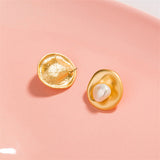 Pearl & 18k Gold-Plated Hammered Circle Stud Earrings