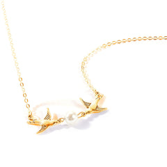 Pearl & 18K Gold-Plated Bird Pendant Necklace