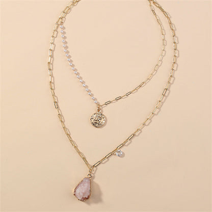 Pearl and Resin 18K Gold-Plated Coin Pendant Layered Necklace, gold pendant necklace for women, styled look