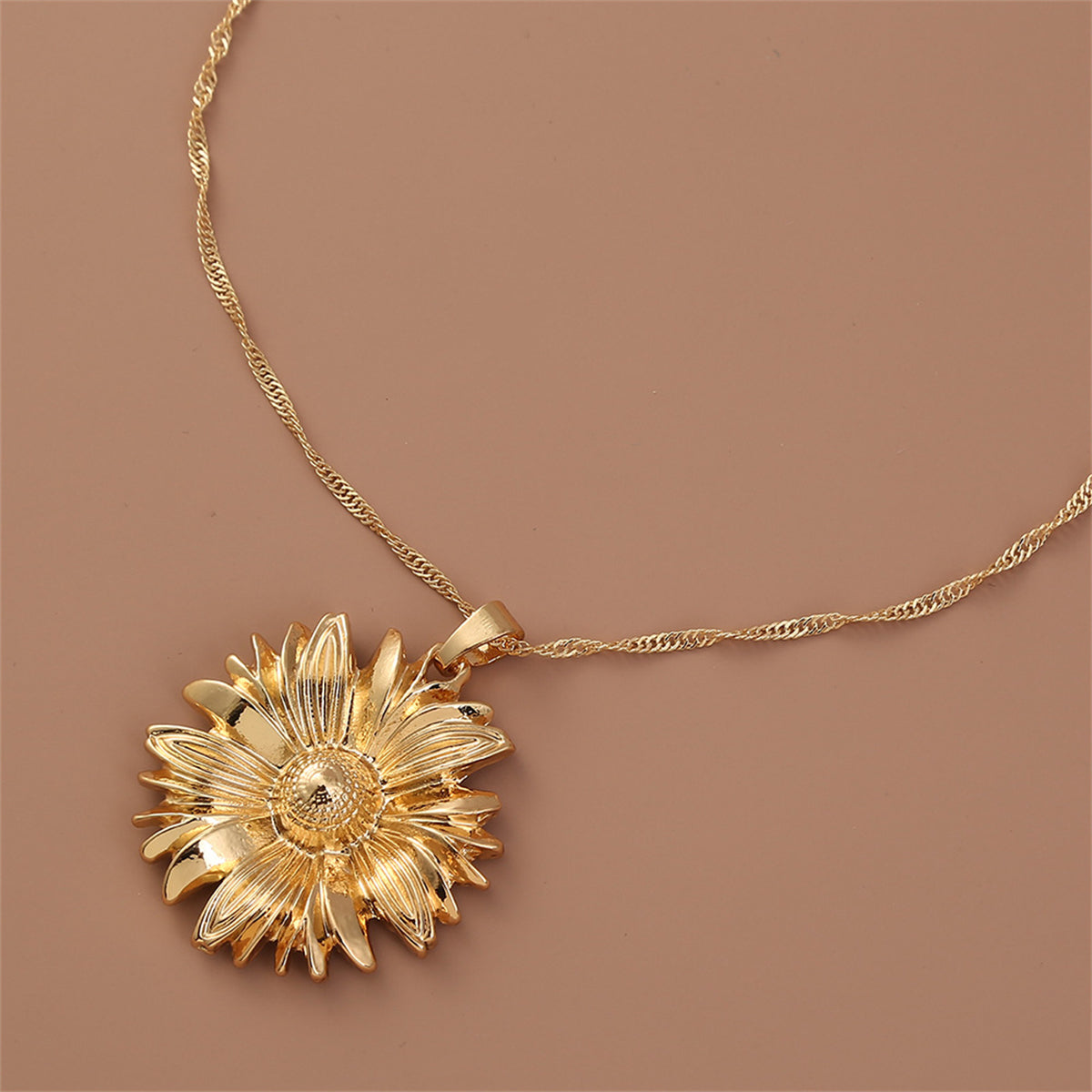 18K Gold-Plated Mum Pendant Necklace, gold pendant necklace for women, everyday style, side view