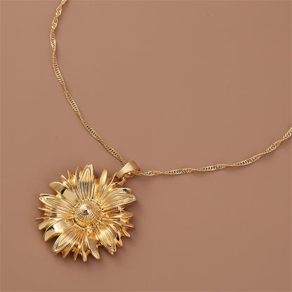 18K Gold-Plated Mum Pendant Necklace, gold pendant necklace for women, everyday style, side view