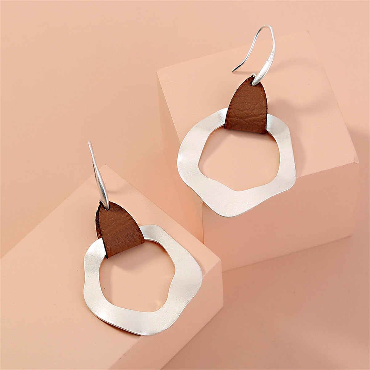 Brown Polyurethane & Silver-Plated Drop Earrings