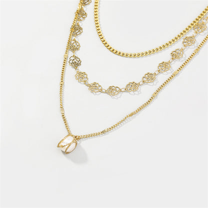 Pearl and 18K Gold-Plated Lotus Layered Station Necklace, gold pendant necklace for women, elegant gift for her, styled look