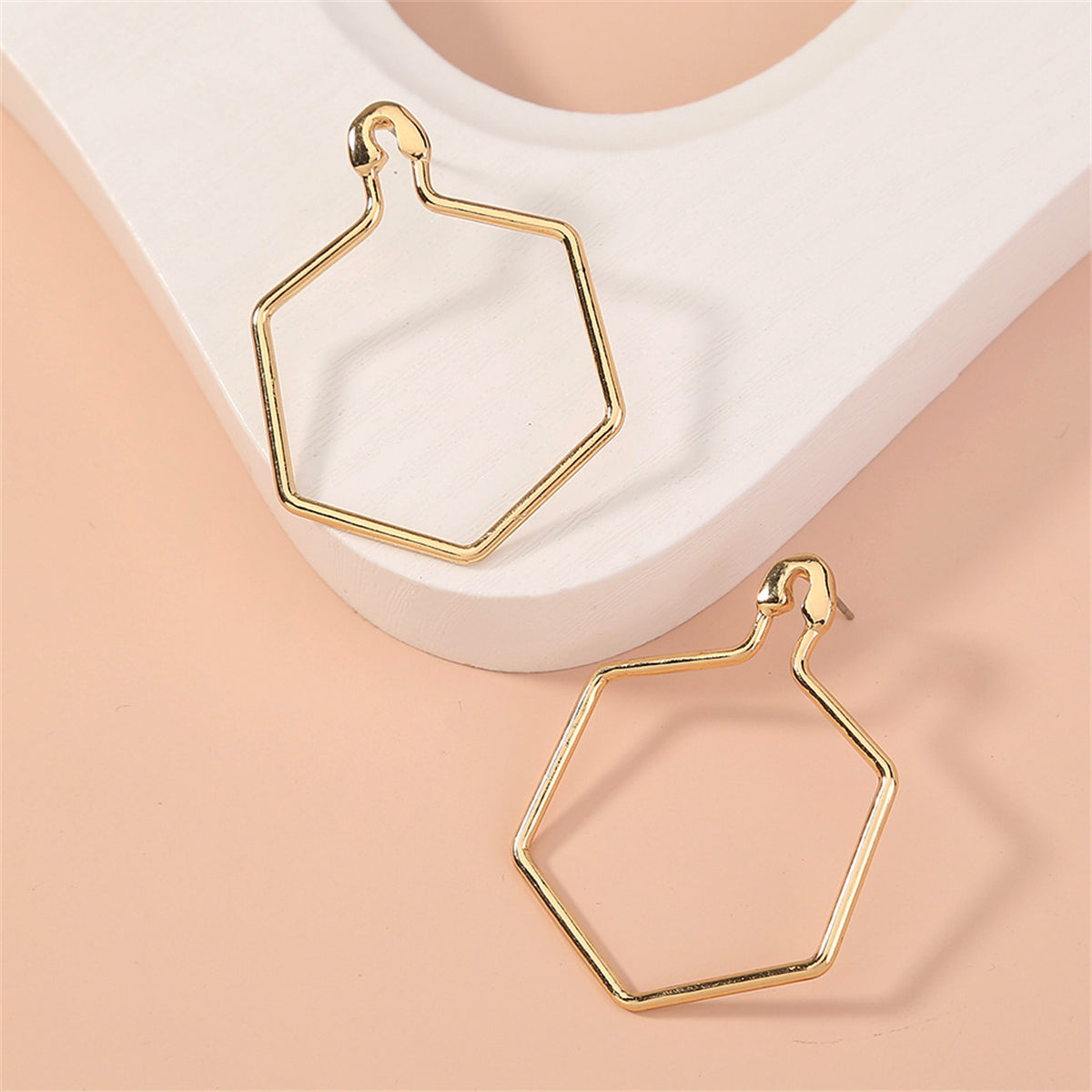 18K Gold-Plated Open Hexagon Drop Earrings, gold drop earrings for women, dainty minimalist design, side view