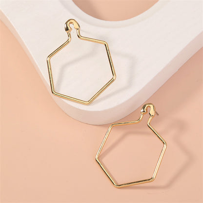 18K Gold-Plated Open Hexagon Drop Earrings, gold drop earrings for women, dainty minimalist design, side view