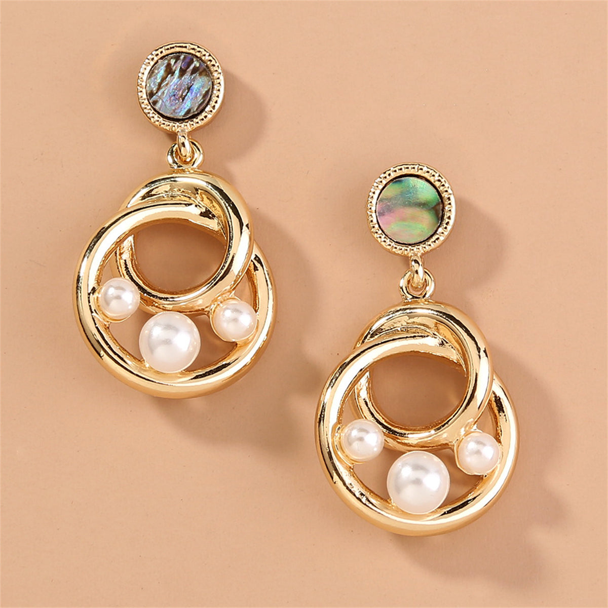Abalone Shell and Pearl 18K Gold-Plated Interlocking Drop Earrings, gold drop earrings for women, styled look
