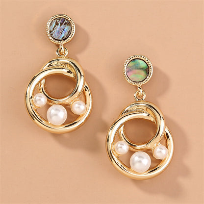 Abalone Shell and Pearl 18K Gold-Plated Interlocking Drop Earrings, gold drop earrings for women, styled look