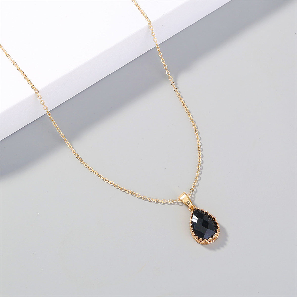 Black Crystal & 18K Gold-Plated Pendant Necklace
