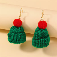 Green & Red Wool & 18k Gold-Plated Hat Drop Earrings