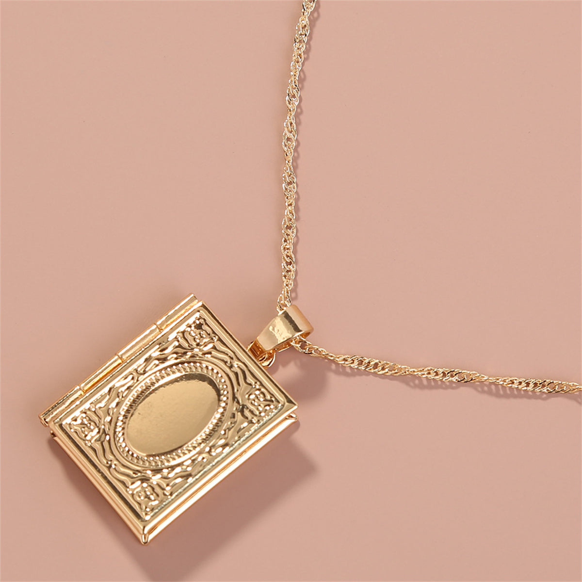18K Gold-Plated Book Locket, gold pendant necklace for women, elegant gift for her, detail close-up
