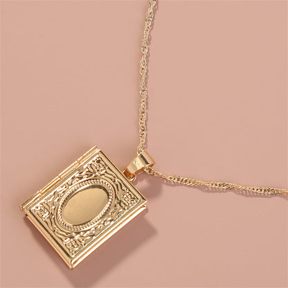 18K Gold-Plated Book Locket, gold pendant necklace for women, elegant gift for her, detail close-up