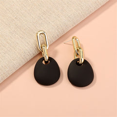 Black & 18K Gold-Plated Oval Drop Earrings