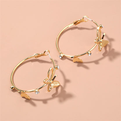 Cubic Zirconia and 18K Gold-Plated Butterfly Hoop Earrings, vintage-inspired design, side view