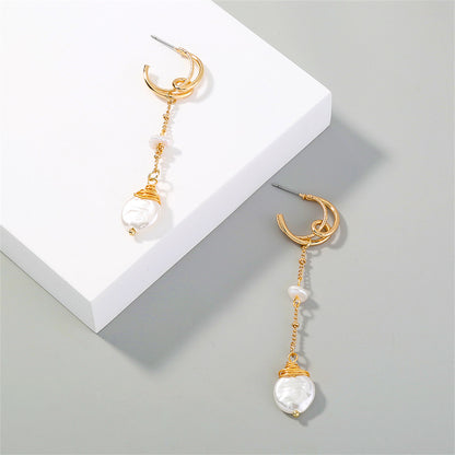 Pearl & 18K Gold-Plated Crescent Linked Drop Earrings
