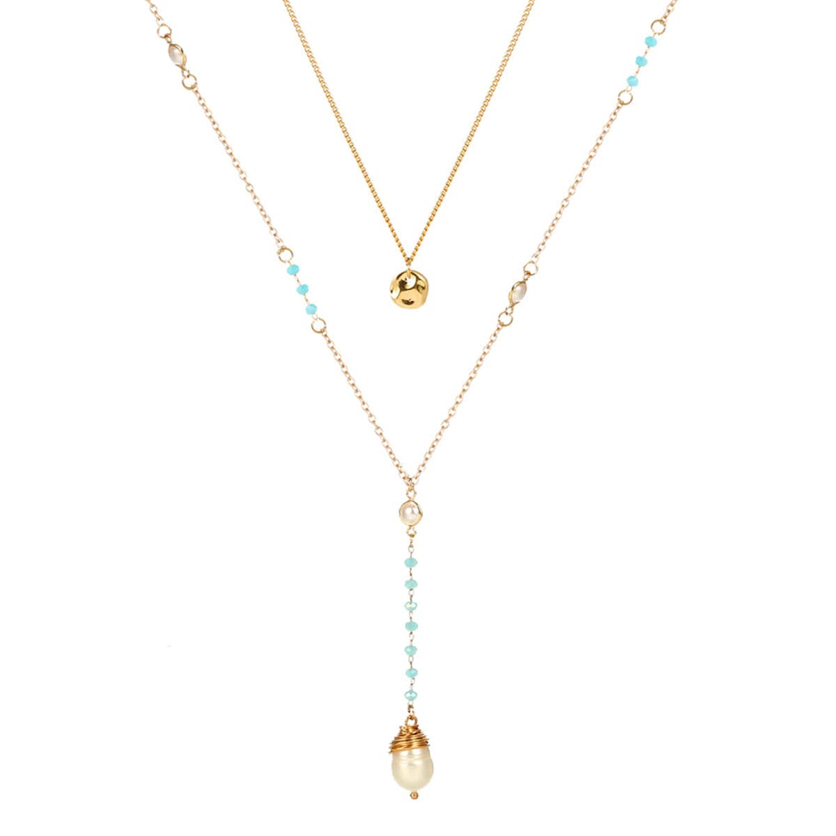 Pearl and Acrylic 18K Gold-Plated Layered Beaded Drop Necklace, gold pendant necklace for women, side view