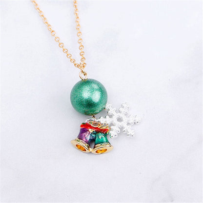 Green and 18K Gold-Plated Snowflake Bells Pendant Necklace, gold pendant necklace for women, front view