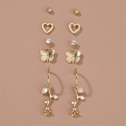 Cubic Zirconia and 18K Gold-Plated Butterfly Drop Earrings Set, gold stud earrings for women, botanical inspired, side view