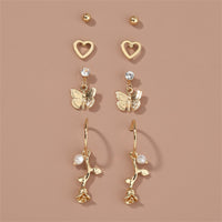 Cubic Zirconia & 18k Gold-Plated Butterfly Drop Earrings Set