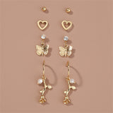 Cubic Zirconia & 18k Gold-Plated Butterfly Drop Earrings Set