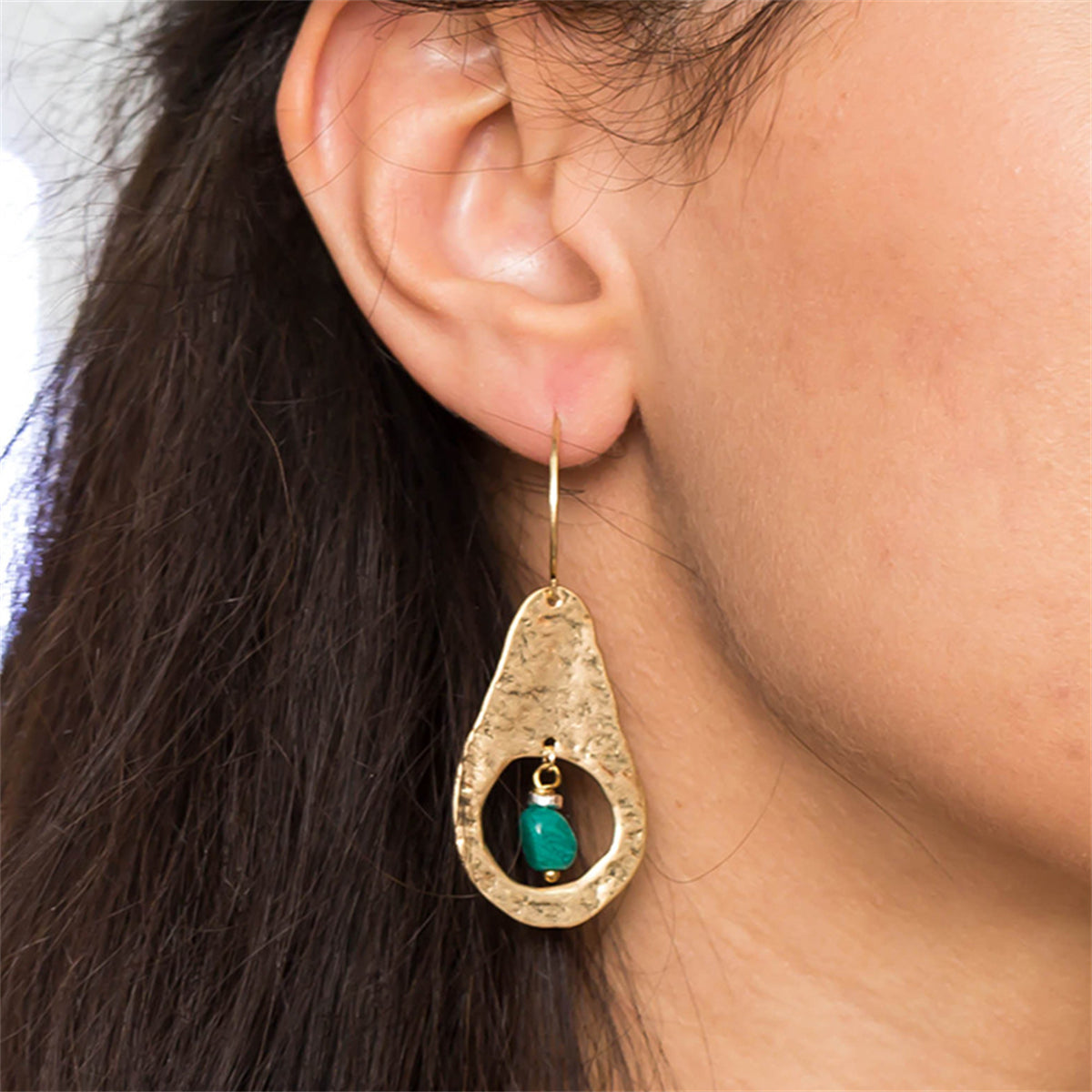 Green Resin and 18K Gold-Plated Avocado-Shape Drop Earrings, gold drop earrings for women, lifestyle look