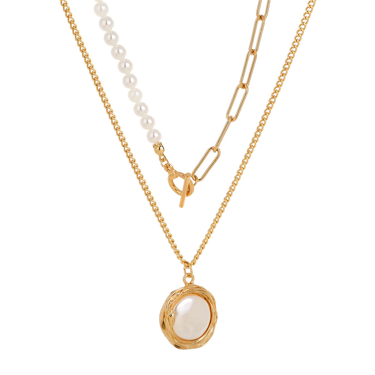 Pearl & 18K Gold-Plated Twine Toggle Necklace Set