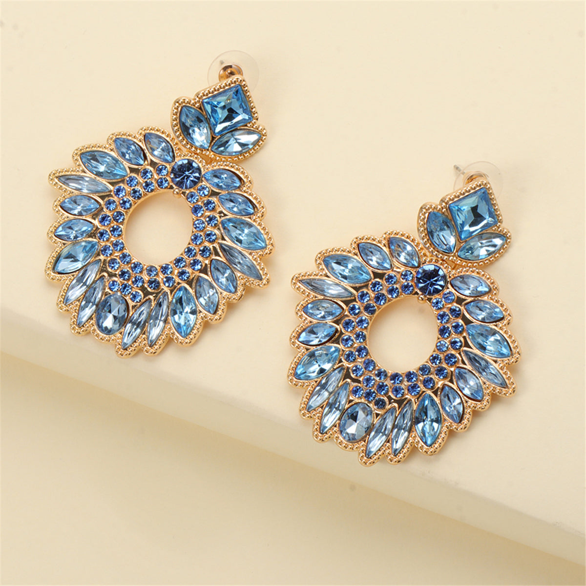 Blue Crystal & Cubic Zirconia Geometric Drop Earrings