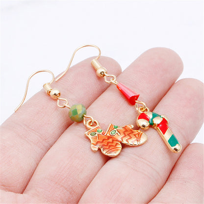 Red Enaeml and 18K Gold-Plated Candy Cane Mittens Drop Earrings, gold drop earrings for women, detail close-up