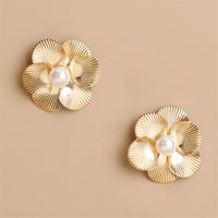 Pearl & 18k Gold-Plated Flower Stud Earrings