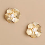 Pearl & 18k Gold-Plated Flower Stud Earrings