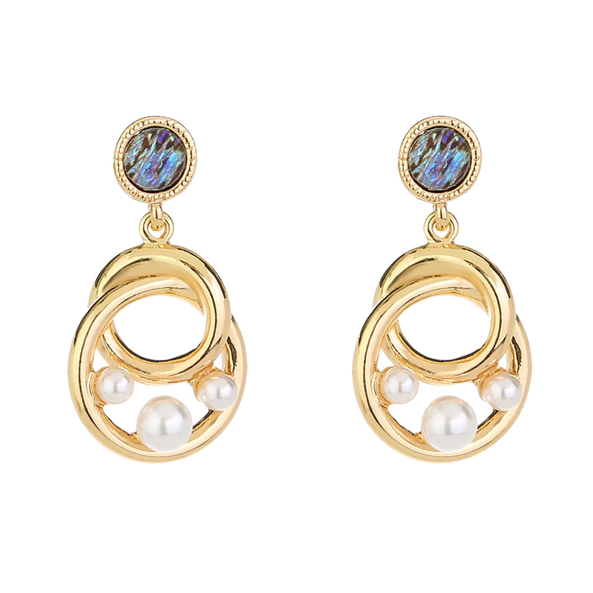 Abalone Shell and Pearl 18K Gold-Plated Interlocking Drop Earrings, gold drop earrings for women, side view