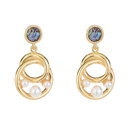 Abalone Shell and Pearl 18K Gold-Plated Interlocking Drop Earrings, gold drop earrings for women, side view