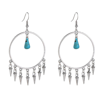 Turquoise and Silver-Plated Bullet Tassel Drop Earrings, silver drop earrings for women, styled look