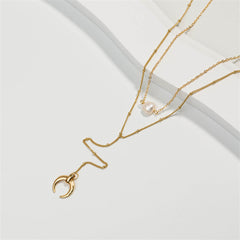 Pearl & 18K Gold-Plated Moon Drop Layered Necklace