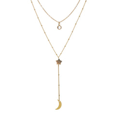Cubic Zirconia & Shell 18K Gold-Plated Celestial Layered Lariat Necklace