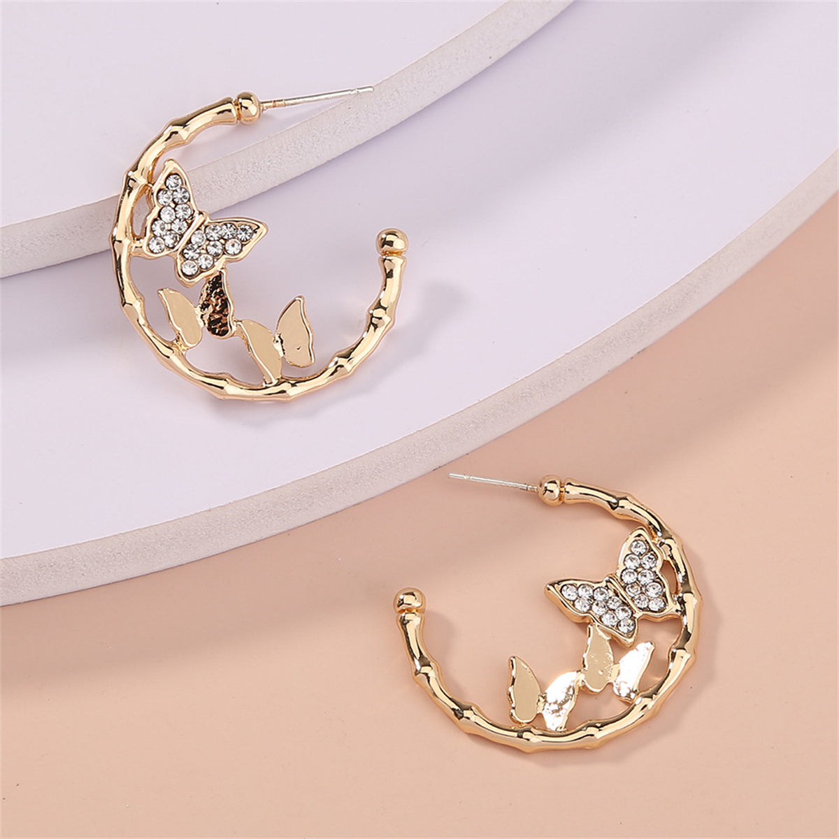 Cubic Zirconia & 18K Gold-Plated Double Butterfly Hoop Earrings
