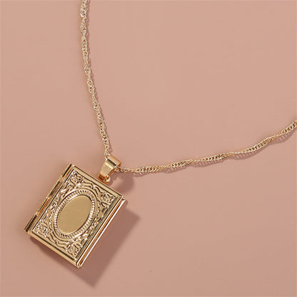 18K Gold-Plated Book Locket, gold pendant necklace for women, elegant gift for her, lifestyle look