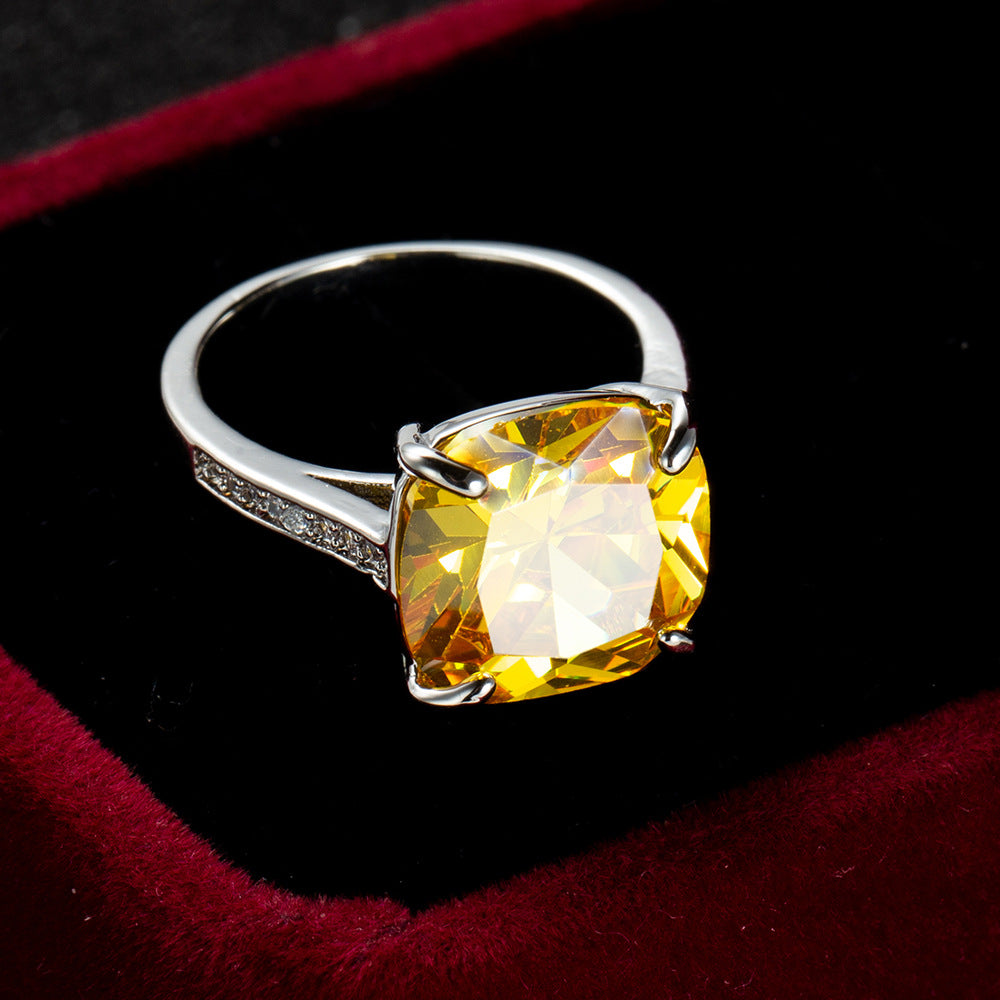 Yellow Princess Crystal & Cubic Zirconia Silver-Plated Prong-Set Ring